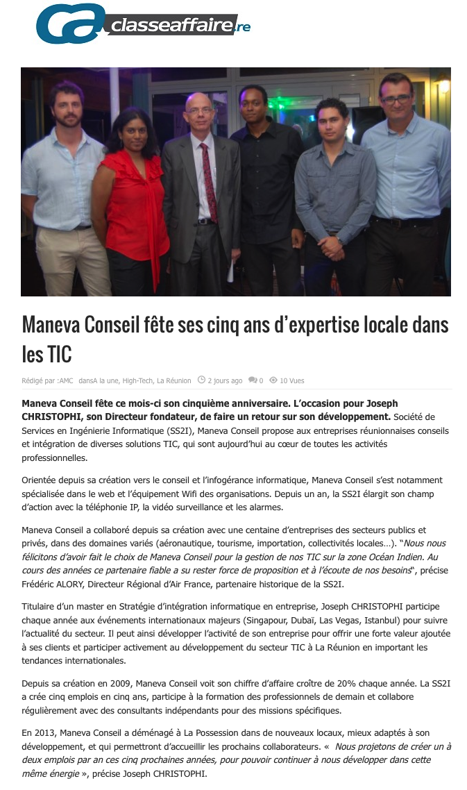 Maneva Conseil fête ses 5 ans d'expertise locale dans les TIC